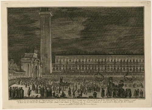 Amphithéâtre érigé dans la grande Place de Saint Marc de Venise pour le soir du 24 Janvier 1782, du Côté des Procuraties neuves [...]