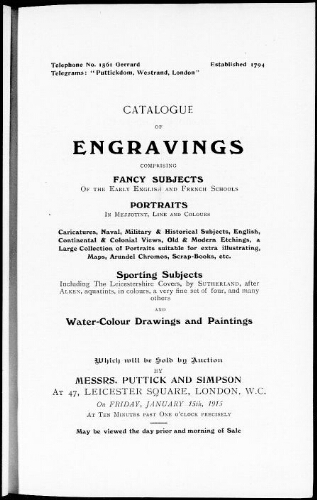 Catalogue of engravings comprising fancy subjects of the early English and French schools […] : [vente du 15 janvier 1915]