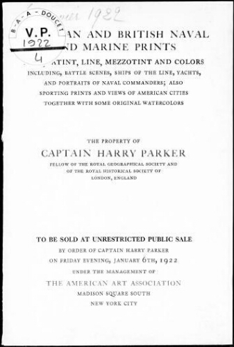 American and British naval and marine prints, the property of Captain Harry Parker [...] : [vente du 6 janvier 1922]
