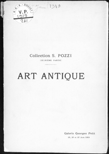 Catalogue des objets d'art antique provenant d'Égypte, de Grèce, d'Asie Mineure et d'Italie [...] : [vente du 25 au 27 juin 1919]