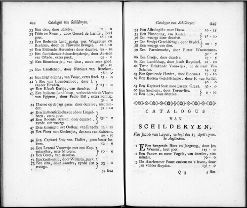 Catalogus van Schilderyen van Jacob van Leyen [...] : [vente du 17 avril 1720]