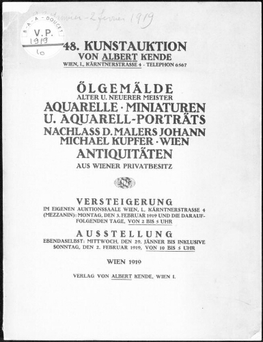 Ölgemälde alter und neuerer Meister, Aquarelle, Miniaturen, u. Aquarell Porträts [...] : [vente du 3 février 1919]