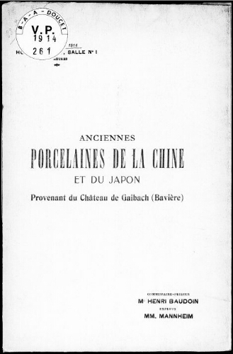 Catalogue des porcelaines de la Chine et du Japon [...] : [vente du 23 avril 1914]