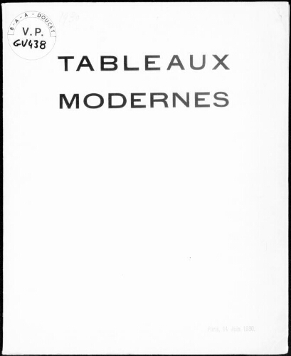 Tableaux modernes : [vente du 14 juin 1930]
