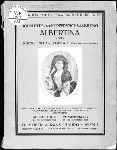 Doubletten der Kupferstischsammlung Albertina in Wien [...] : [vente du 20 au 22 novembre 1923]