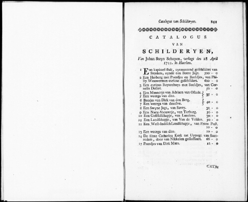 Catalogus van Schilderyen van Johan Steyn [...] : [vente du 28 avril 1711]