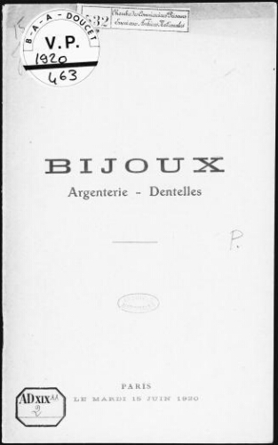 Bijoux, argenterie, dentelles [...] : [vente du 15 juin 1920]