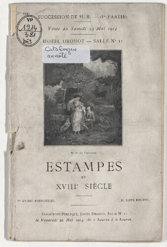 Catalogue d'estampes du XVIIIe siècle […] : [vente du 23 mai 1914]