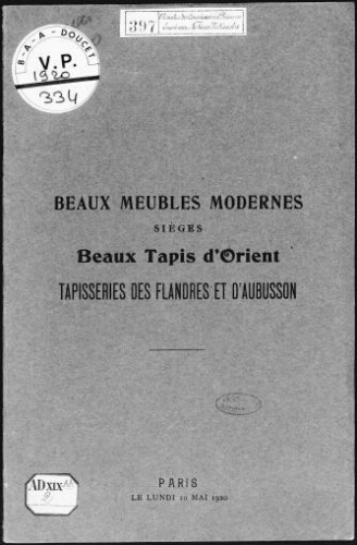 Catalogue des bronzes, sculptures, beaux meubles modernes [...], beaux tapis d'Orient [...] : [vente du 10 mai 1920]