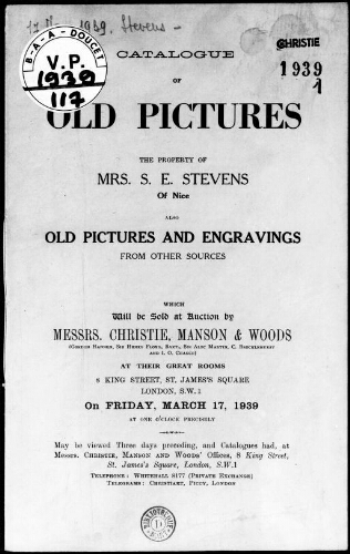 Catalogue of old pictures […] : [vente du 17 mars 1939]