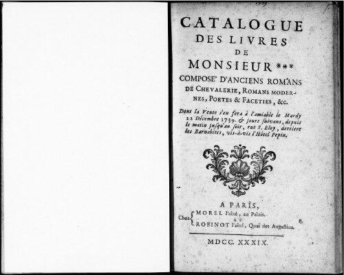 Catalogue des livres de Monsieur *** [...] : [vente du 22 décembre 1739]