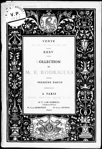XXXV. Collection de M. Eugène Rodrigues (première partie) : [vente des 28 et 29 novembre 1928]