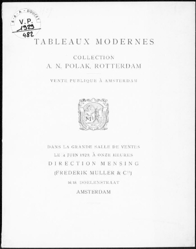 Tableaux modernes, collection A. N. Polak, Rotterdam : [vente du 4 juin 1929]