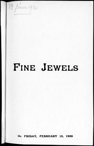 Fine jewels [...] : [vente du 13 février 1920]