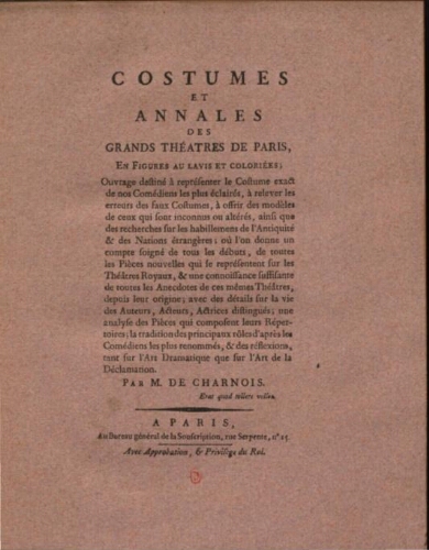 [Costumes et annales des grands théâtres de Paris. Tome II : avril 1787 – avril 1788]