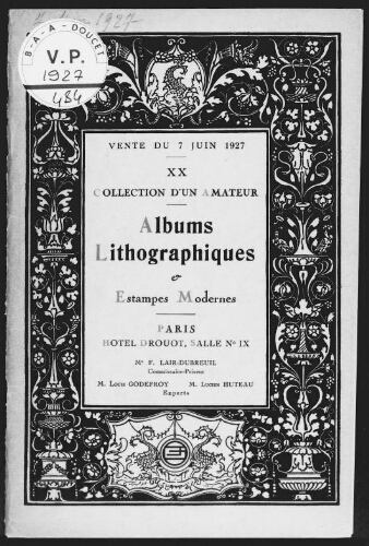 XX. Collection d'un amateur. Albums lithographiques et estampes modernes : [vente du 6 juin 1927]