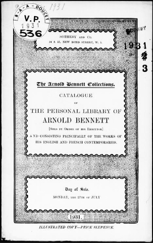 Arnold Bennett collections, catalogue of the personnal library of Arnold Bennett […] : [vente du 27 juillet 1931]