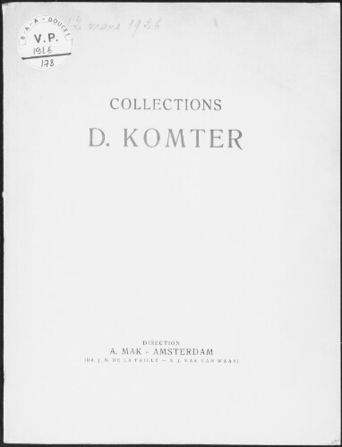 Collections D. Komter : [vente du 9 au 12 mars 1926]