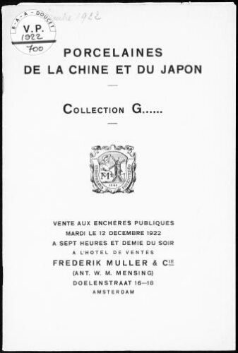Porcelaines de la Chine et du Japon, collection G. : [vente du 12 décembre 1922]