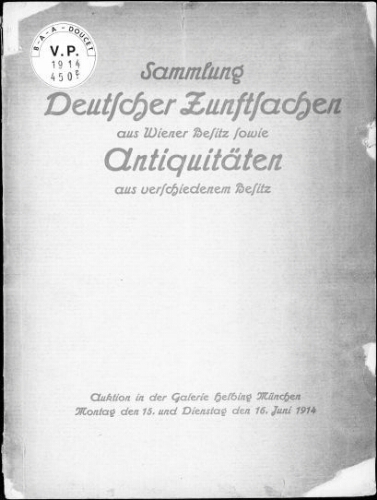 Sammlung deutscher Zunftsachen aus Wiener Besitz […] : [vente des 15 et 16 juin 1914]