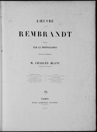 L'Oeuvre de Rembrandt reproduit par la photographie. Volume 2