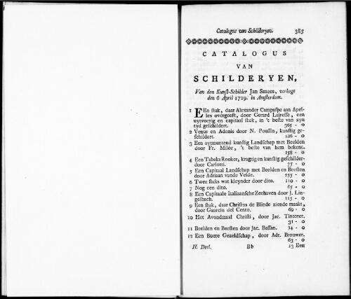 Catalogus van Schilderyen van den Kunst-Schilder Jan Smees [...] : [vente du 6 avril 1729]