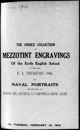 Catalogue of the choice collection of mezzotint portraits […] : [vente du 15 février 1916]