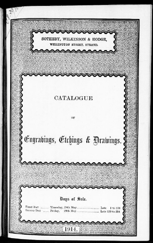 Catalogue of engravings, etchings and drawings […] : [vente du 28 mai 1914]