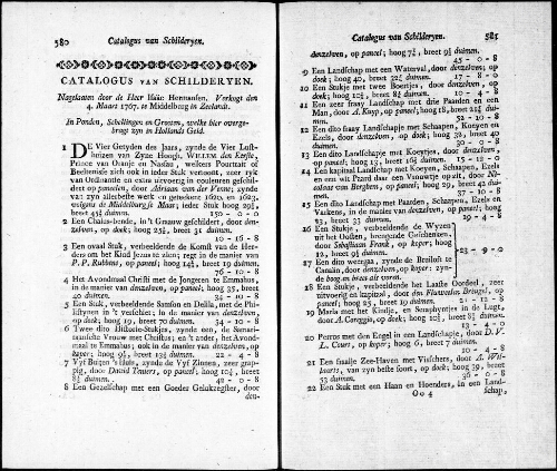 Catalogus van Schilderyen nagelaaten door de Heer Isaäc Hermansen [...] : [vente du 4 mars 1767]
