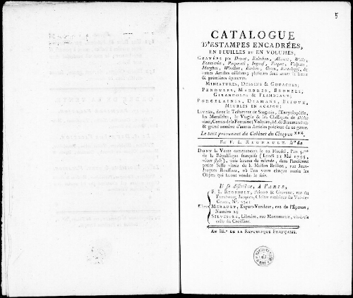 Catalogue d'estampes encadrées, en feuilles, et en volumes [...] : [vente du 11 mai 1795]
