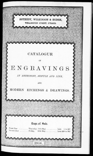 Catalogue of engravings in mezzotint, stipple and line [...] : [vente du 11 mai 1916]