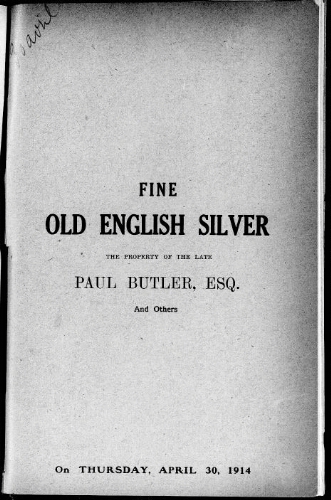 Catalogue of fine old English silver [...] : [vente du 30 avril 1914]