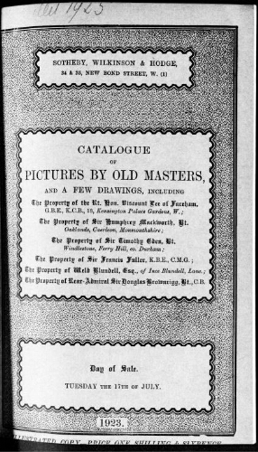 Catalogue of pictures by old masters, and a few drawings [...] : [vente du 17 juillet 1923]