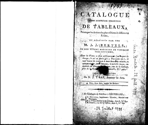 Catalogue d'une nombreuse collection de tableaux [...] : [vente du 22 juillet 1799]