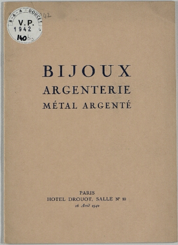 Bijoux, argenterie, métal argenté : [vente du 16 avril 1942]