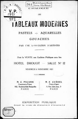 Catalogue des tableaux modernes [...] : [vente du 4 novembre 1921]