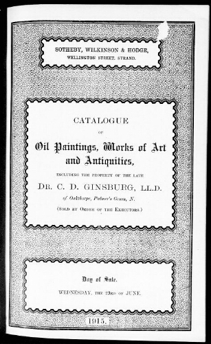Catalogue of works of art and antiquities […] : [vente du 23 juin 1915]