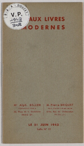 Beaux livres modernes : [vente du 21 juin 1943]