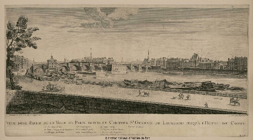 Veue d'une partie de la ville de Paris depuis le carefour Saint Germain de Lauxerois jusqu'à l'Hôtel de Conty