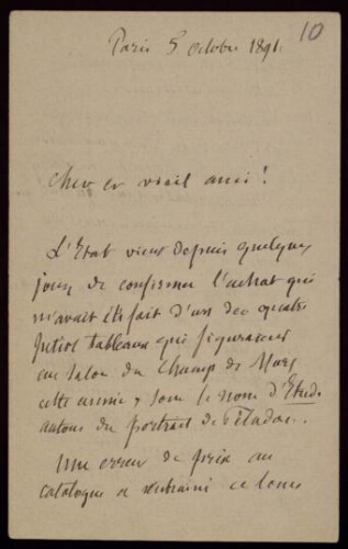 Marcellin Desboutin. Lettre autographe signée adressée à Georges Lafenestre