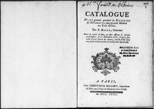 Catalogue d'une grande quantité de dessins & estampes des plus grands maîtres des trois écoles [...] : [vente du 11 décembre 1758]