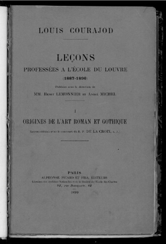 Leçons professées à l'École du Louvre (1887-1896). Tome 1