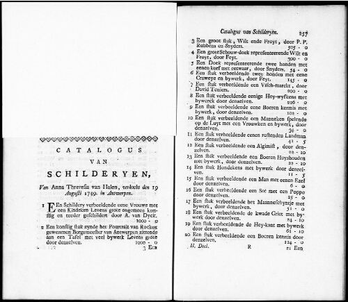 Catalogus van Schilderyen van Anna Theresia van Halen : [vente du 19 août 1749]