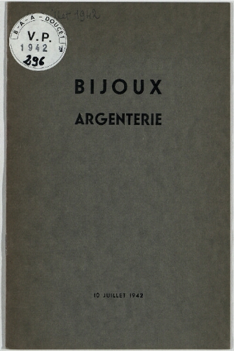 Bijoux, argenterie : [vente du 10 juillet 1942]