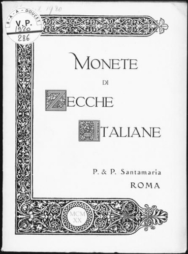 Monete di zecche italiane : [vente du 26 avril 1920]