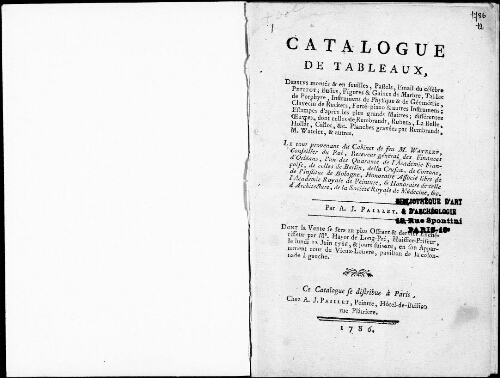 Catalogue de tableaux, dessins montés et en feuilles, pastels [...] : [vente du 12 juin 1786]