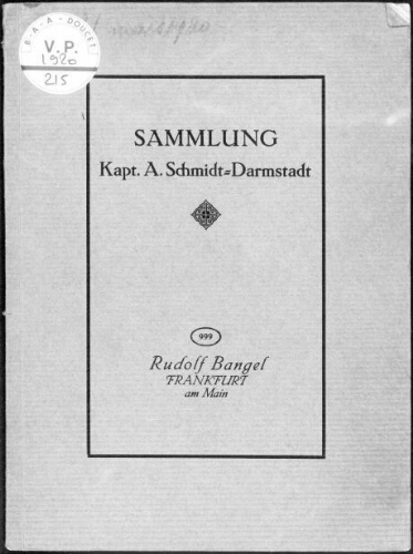 Sammlung Kapt. A. Schmidt-Darmstadt [...] : [vente des 30 et 31 mars 1920]
