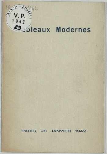 Tableaux modernes : [vente du 28 janvier 1942]