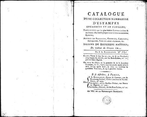 Catalogue d’une collection nombreuse d'estampes [...] : [vente du 10 au 13 avril 1799]