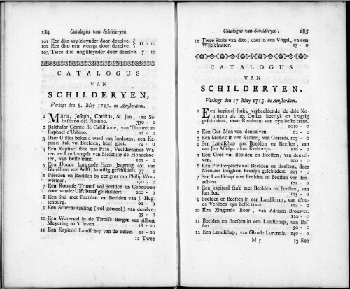 Catalogus van Schilderyen [...] : [vente du 17 mai 1715]